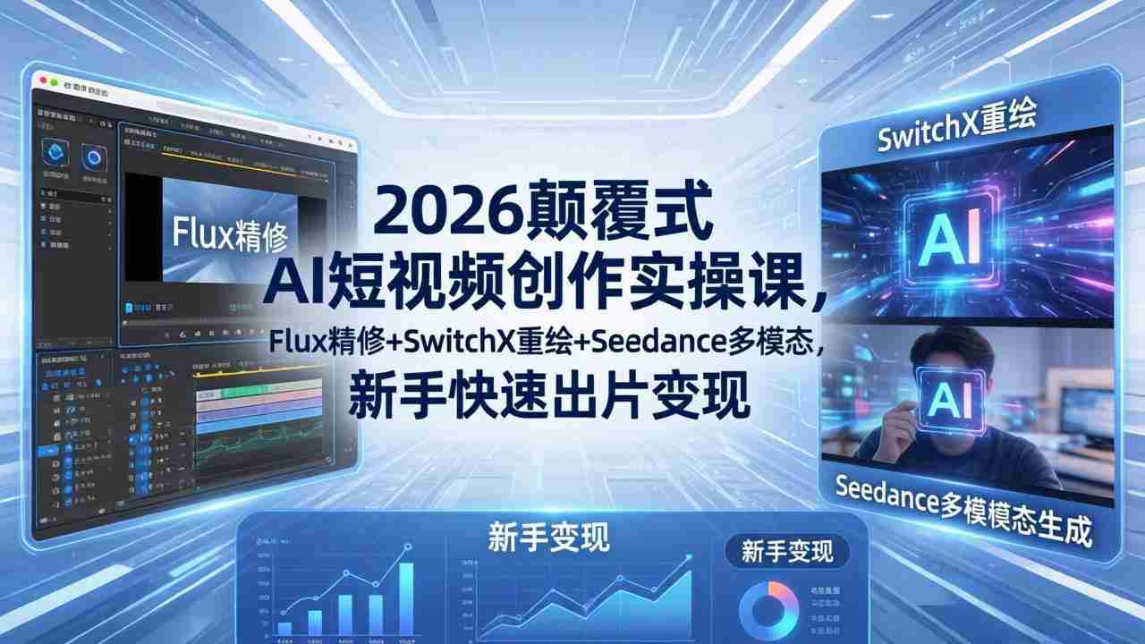 2026颠覆式 AI短视频创作课-5月更新，Flux精修+SwitchX重绘+Seedance多模态，新手快速出片变现