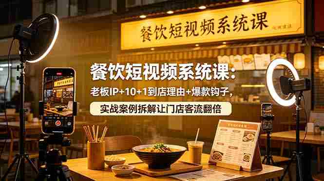 餐饮短视频系统课：老板IP+10+1到店理由+爆款钩子，实战案例拆解让门店客流翻倍