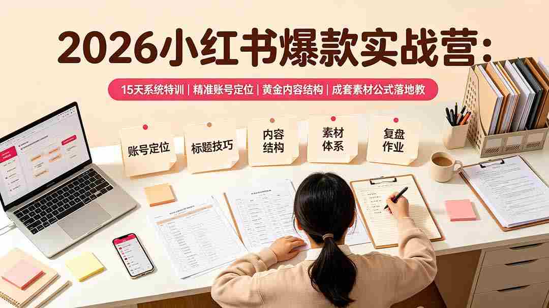 2026小红书爆款实战营：15天系统特训｜精准账号定位｜黄金内容结构｜成套素材公式落地教程