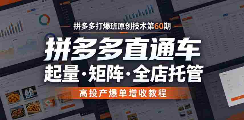 拼多多打爆班原创技术第60期，拼多多直通车，起量・矩阵・全店托管，高投产爆单增收教程