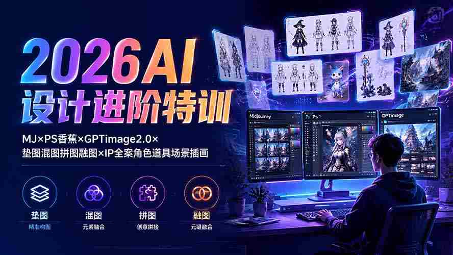 2026AI设计进阶特训：MJ×PS香蕉×GPTimage2.0×垫图混图拼图融图×IP全案角色道具场景插画