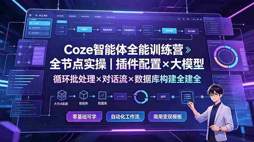 Coze智能体全能训练营：全节点实操｜插件配置×大模型×循环批处理×对话流×数据库构建全教学