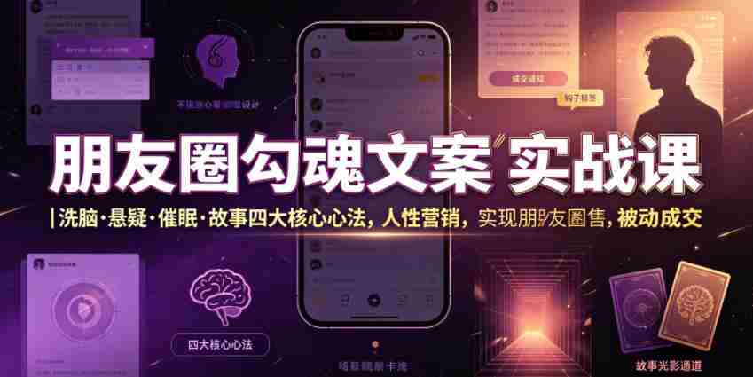 朋友圈勾魂文案实战课｜洗脑·悬疑·催眠·故事四大核心心法，吃透人性营销，实现朋友圈不销而售被动成交