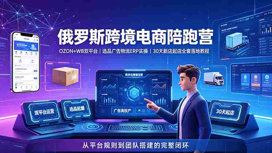 2026俄罗斯跨境电商陪跑营：OZON+WB双平台｜选品广告物流ERP实操｜30天新店起店全套落地教程