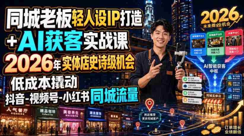 同城老板轻人设IP打造+AI获客实战课，2026年实体店史诗级机会，低成本撬动抖音-视频号-小红书同城流量