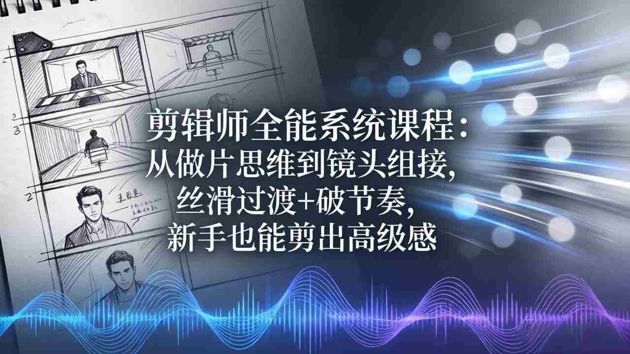 剪辑师全能系统课程：从做片思维到镜头组接，丝滑过渡+破节奏，新手也能剪出高级感
