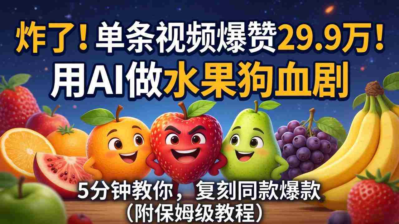 炸了！单条视频爆赞 29.9 万！用 AI 做水果狗血剧，5 分钟教你，复刻同款爆款（附保姆级教程）