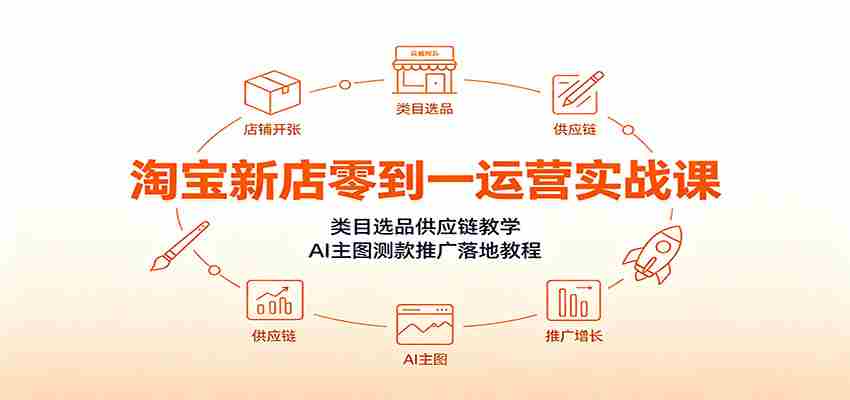淘宝新店零到一运营实战课：类目选品供应链教学，AI主图测款推广落地教程