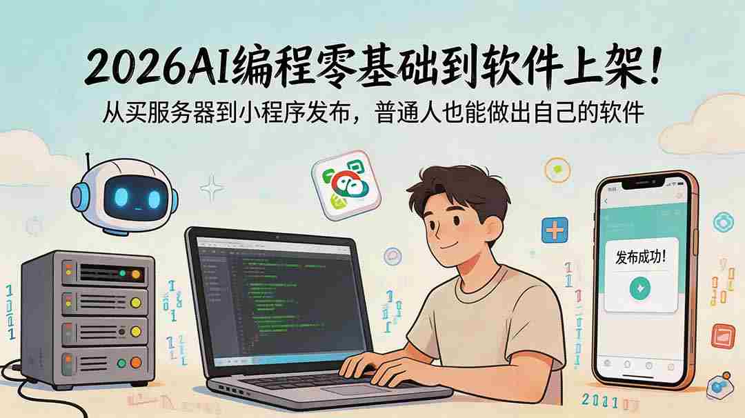 2026AI编程零基础到软件上架！从买服务器到小程序发布，普通人也能做出自己的软件