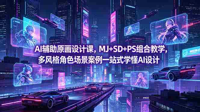 AI辅助原画设计课，MJ+SD+PS组合教学，多风格角色场景案例一站式学懂AI设计