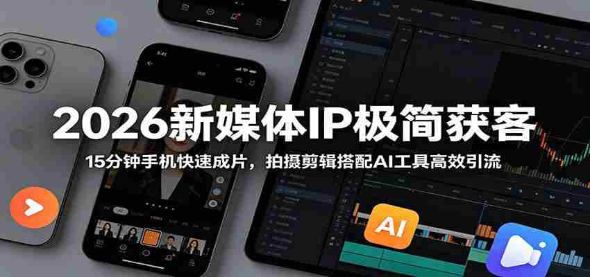 2026新媒体IP极简获客：15分钟手机快速成片，拍摄剪辑搭配AI工具高效引流