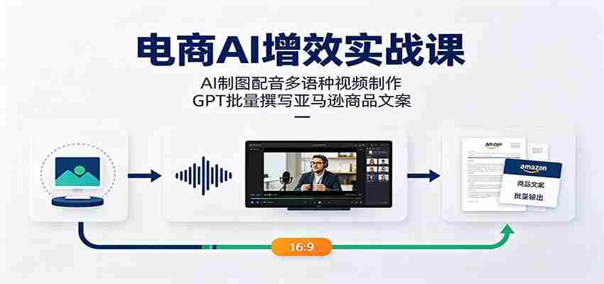 电商AI增效实战课：AI制图配音多语种视频制作，GPT批量撰写亚马逊商品文案
