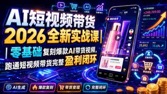 AI短视频带货2026全新实战课｜零基础复刻爆款AI带货视频，跑通短视频带货完整盈利闭环