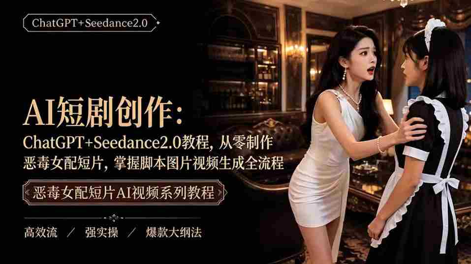 AI短剧从零创作实战课｜ChatGPT脚本撰写+Seedance2.0视频生成，恶毒女配短剧全流程教程