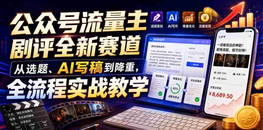 公众号流量主剧评全新赛道，从选题、AI写稿到降重，全流程实战教学