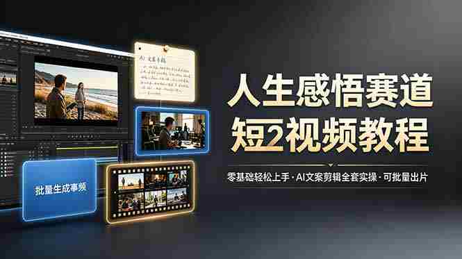 人生感悟赛道短视频教程，零基础轻松上手，AI文案剪辑全套实操可批量出片