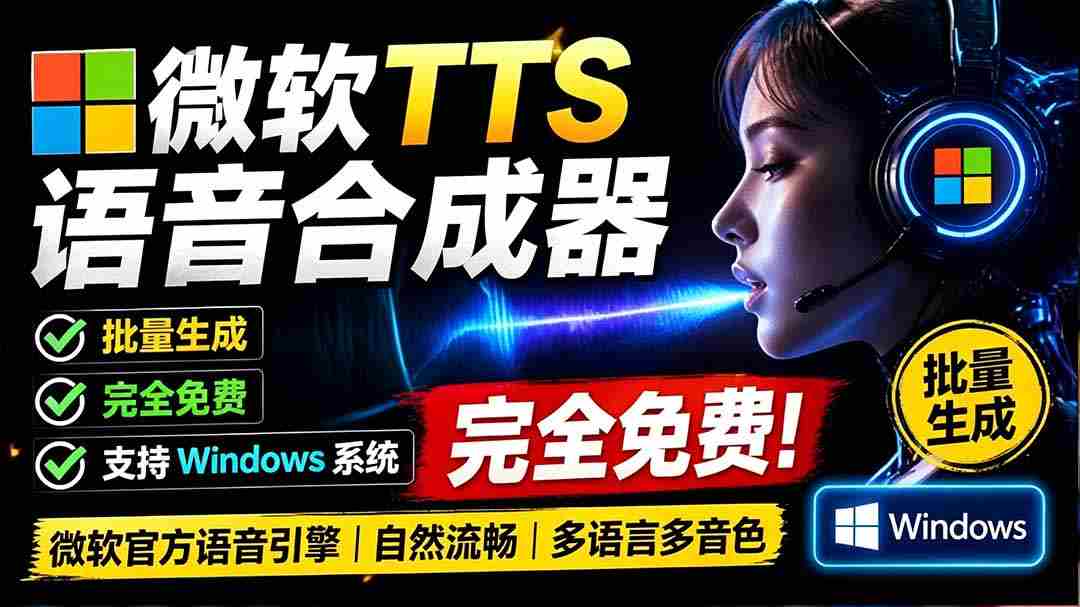 微软 TTS 免费语音配音生成器，完全免费，支持多语音、多音色选择，Windows系统专用 TTS语音合成器
