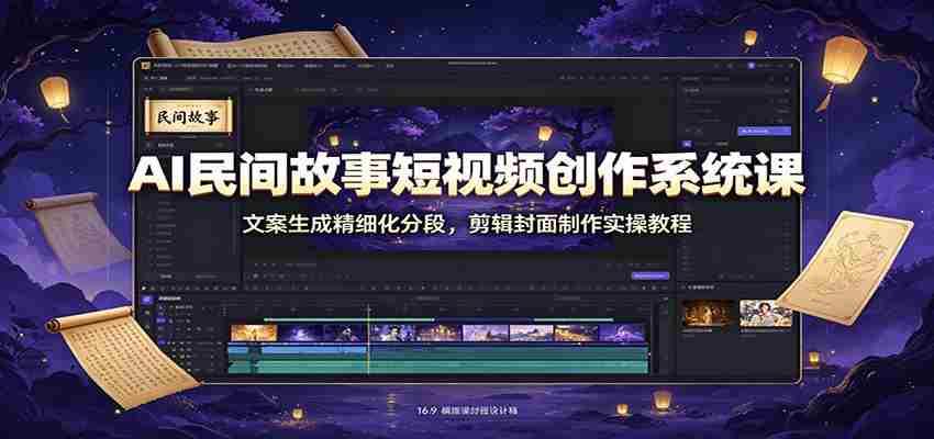 AI民间故事短视频创作系统课：文案生成精细化分段，剪辑封面制作实操教程
