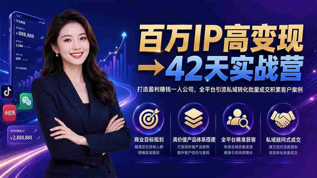 百万IP高变现→42天实战营｜打造盈利赚钱一人公司，全平台引流私域转化批量成交积累客户案例