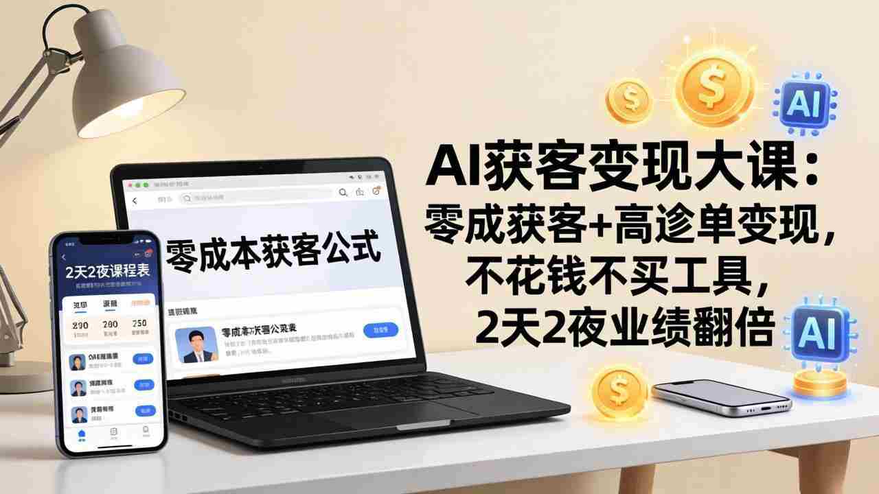 AI获客变现大课：零成本获客+高客单变现，不花钱不买工具，2天2夜业绩翻倍