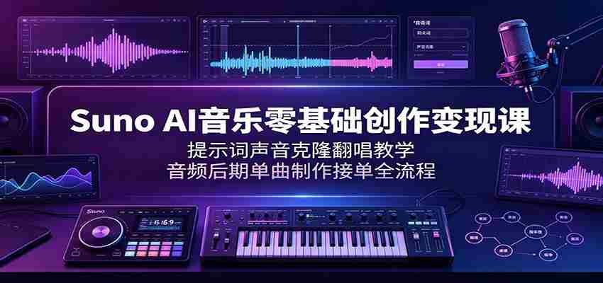 Suno AI音乐零基础创作变现课：提示词声音克隆翻唱教学，音频后期单曲制作接单全流程