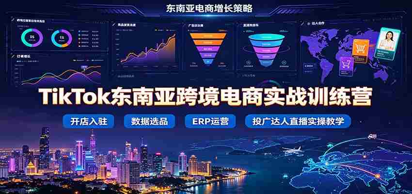 TikTok东南亚跨境电商实战训练营：开店入驻数据选品ERP运营，投广达人直播实操教学