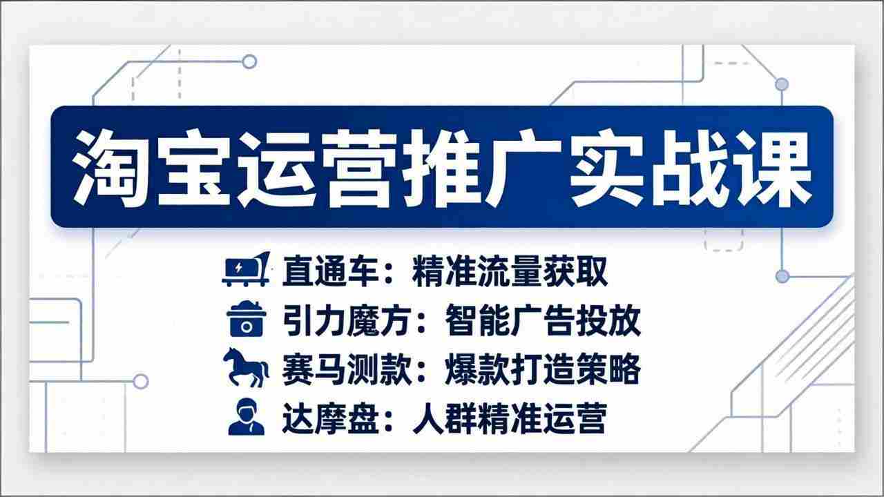 淘宝运营推广实战课，直通车+引力魔方+赛马测款+达摩盘人群推广等（更新26年3月）