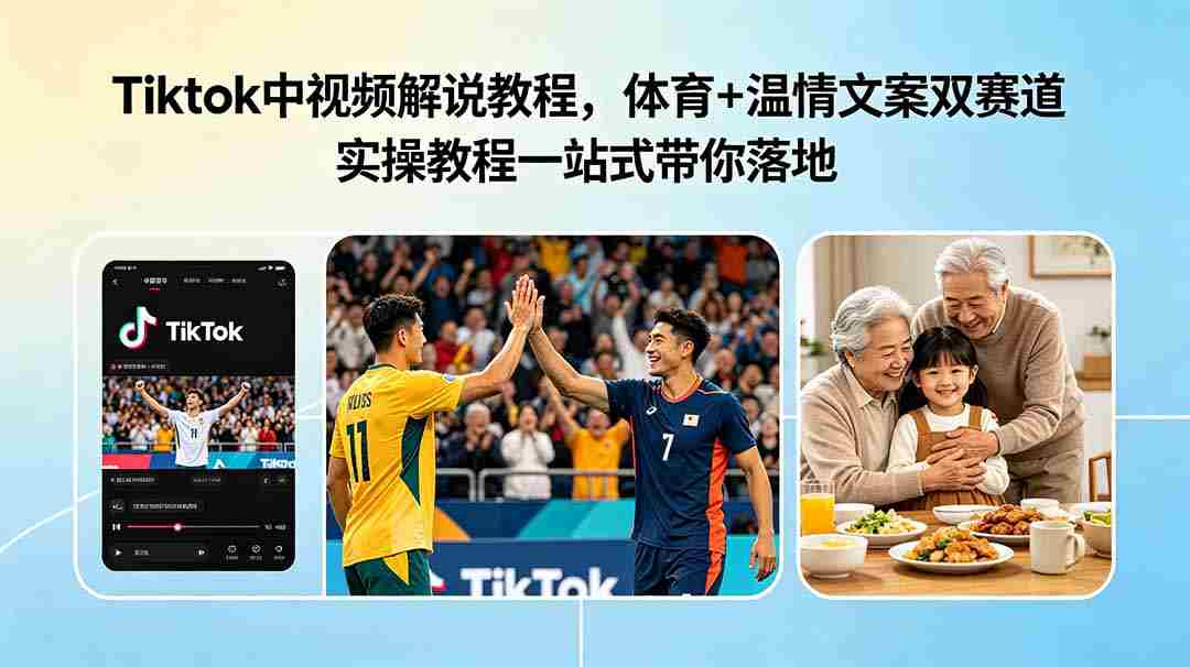 Tiktok中视频解说教程，体育+温情文案双赛道实操教程一站式带你落地