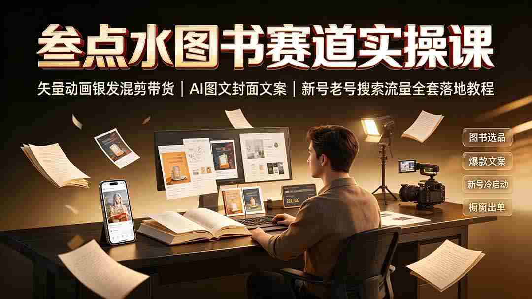 叁点水图书赛道实操课｜矢量动画银发混剪带货，AI图文封面文案，新号老号搜索流量全套落地教程