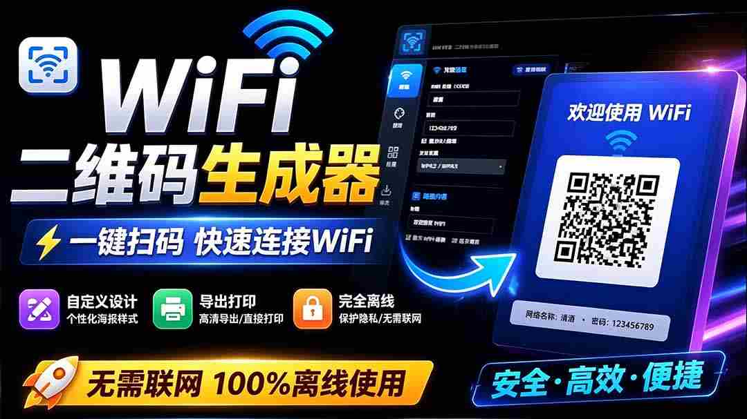 完全离线使用！WiFi二维码生成器，一键扫码快速连接WiFi，支持自定义风格导出 WiFi二维码生成器
