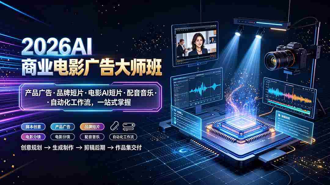 2026AI商业电影广告大师班：产品广告·品牌短片·电影AI短片·配音音乐·自动化工作流，一站式掌握