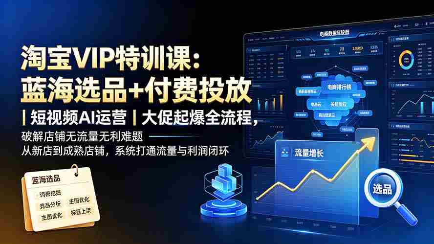 淘宝VIP特训课-更新：蓝海选品+付费投放｜短视频AI运营｜大促起爆全流程，破解店铺无流量无利润难题
