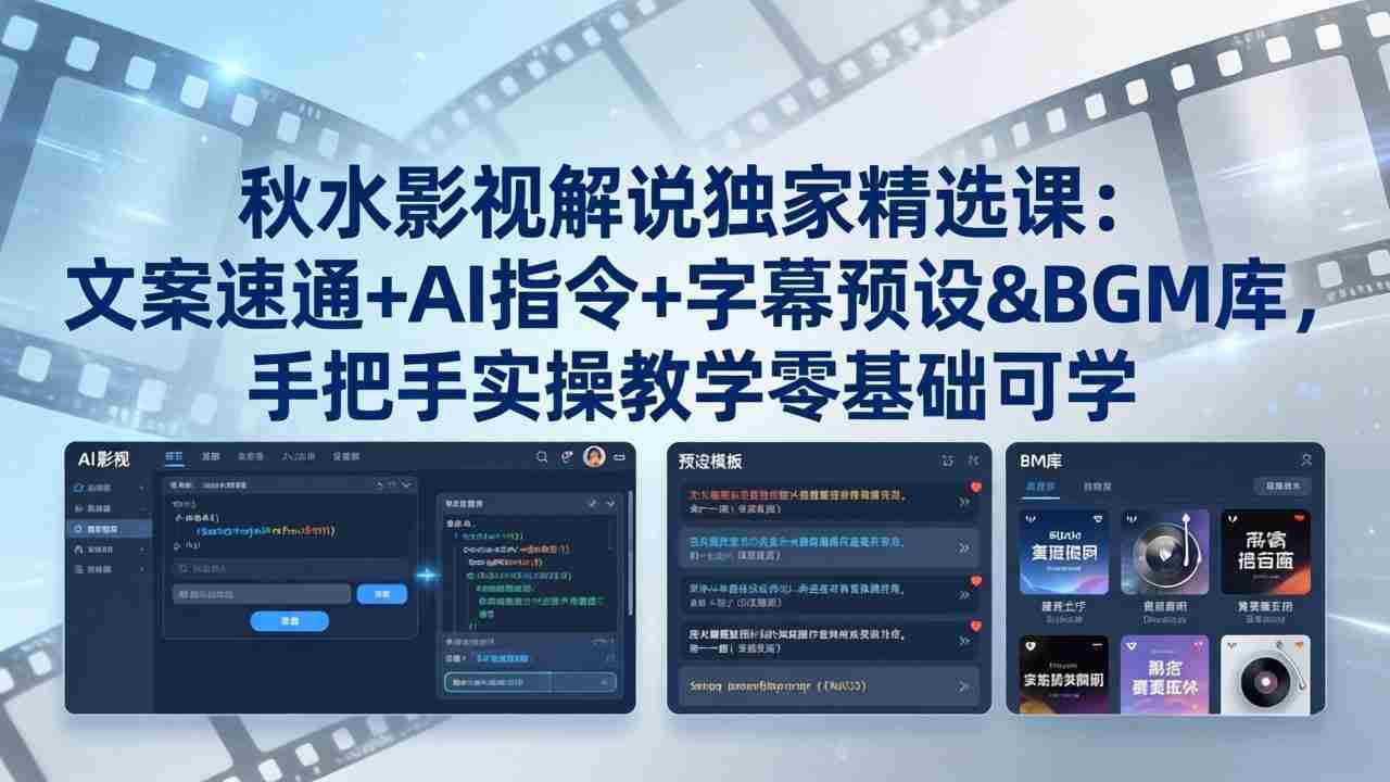 秋水影视解说独家精选课：文案速通+AI指令+字幕预设+BGM库，手把手实操教学零基础可学