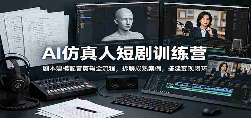 AI仿真人短剧训练营：剧本建模配音剪辑全流程，拆解成熟案例，搭建变现闭环