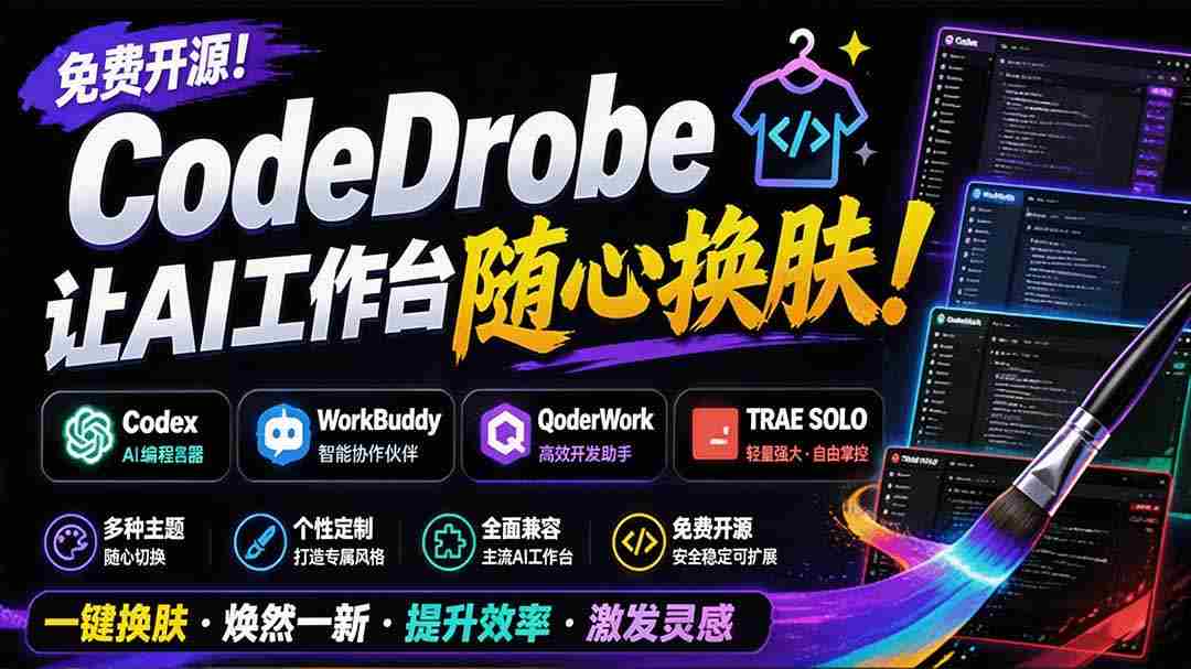 免费开源的CodeDrobe，让AI工作台随心换肤，支持Codex、WorkBuddy等，免费且本地运行！