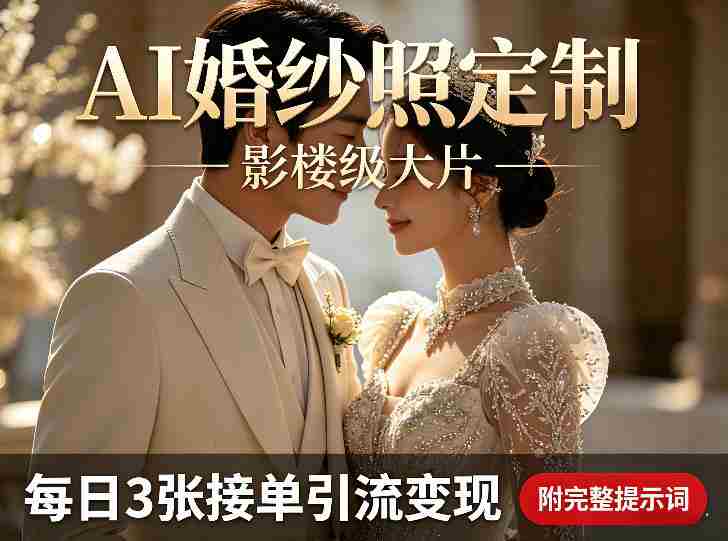 AI婚纱照定制影楼级大片，每日3张接单引流变现，轻松实现副业增收（附完整提示词）