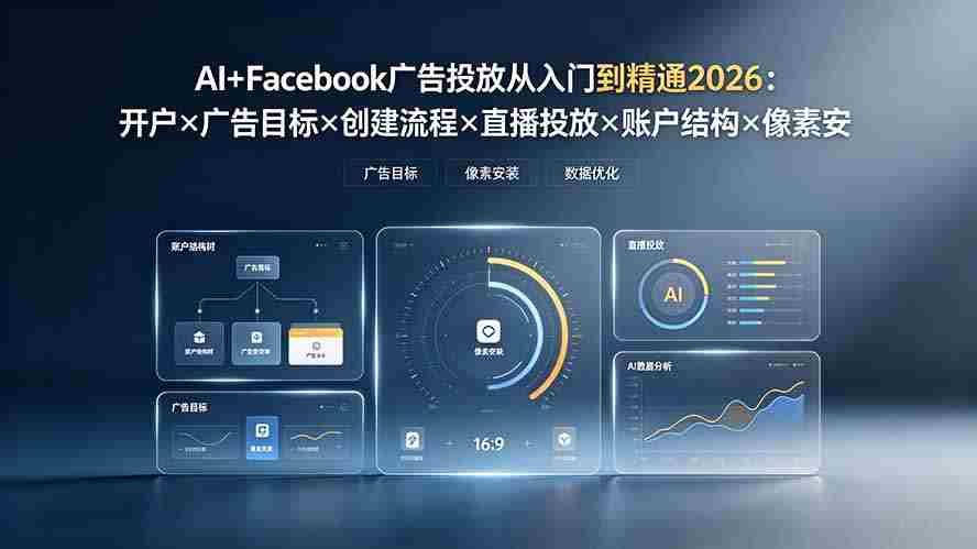 AI+Facebook广告投放从入门到精通2026：开户×广告目标×创建流程×直播投放×账户结构×像素安装×AI赋能