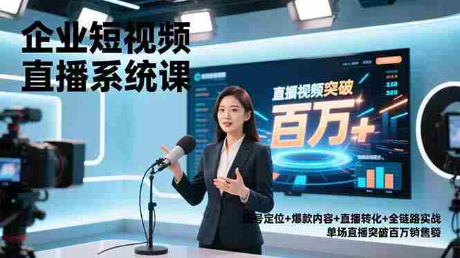 企业短视频直播系统课，账号定位+爆款内容+直播转化+全链路实战，单场直播突破百万销售额