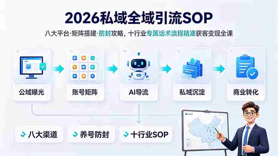 2026私域全域引流SOP｜八大平台·矩阵搭建·防封攻略，十行业专属话术流程精准获客变现全课