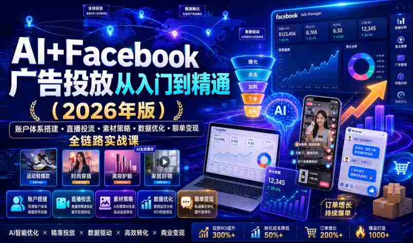 Facebook广告新手从0到入门系统课｜开户指南・广告结构・计划搭建・数据指标全基础实战教程