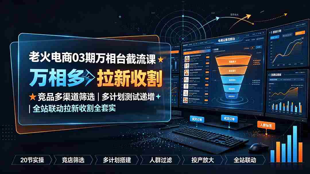 老火电商03期万相台截流课：竞品多渠道筛选｜多计划测试递增｜全站联动拉新收割全套实操教学