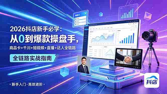 2026抖店新手必学：从0到爆款操盘手，商品卡+千川+短视频+直播+达人全链路