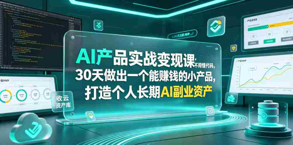 AI产品实战变现课，不用懂代码，30天做出一个能賺钱的小产品，打造个人长期AI副业资产
