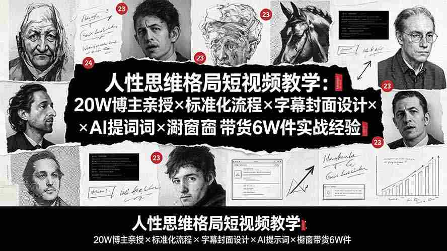 人性思维格局短视频教学：20W博主亲授×标准化流程×字幕封面设计×AI提示词×橱窗带货6W件实战经验