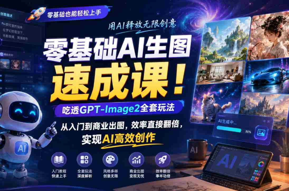 零基础AI生图速成课！吃透GPT-Image2全套玩法，从入门到商业出图，效率直接翻倍，实现AI高效创作