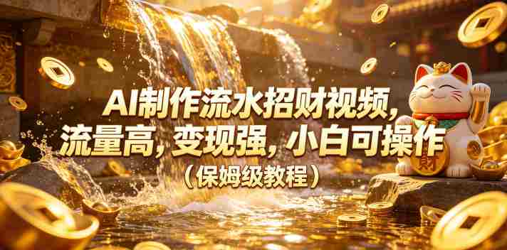 AI制作流水招财视频，流量高，变现强，小白可操作（保姆级教程）