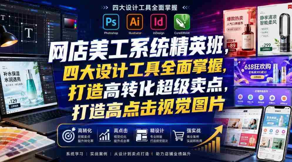网店美工系统精英班，四大设计工具全面掌握，打造高转化超级卖点，打造高点击视觉图片（2026年7月）