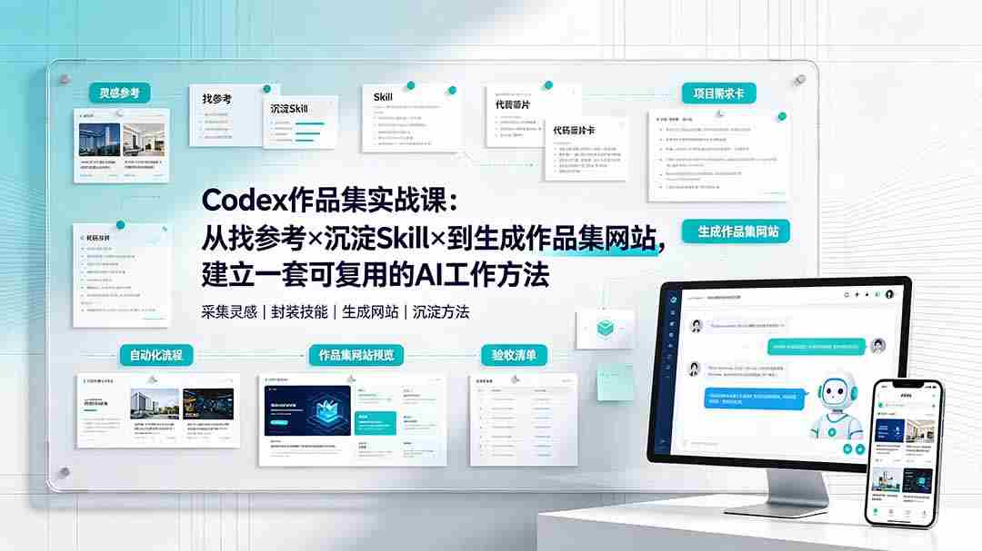 Codex作品集实战课：从找参考×沉淀Skill×到生成作品集网站，建立一套可复用的AI工作方法