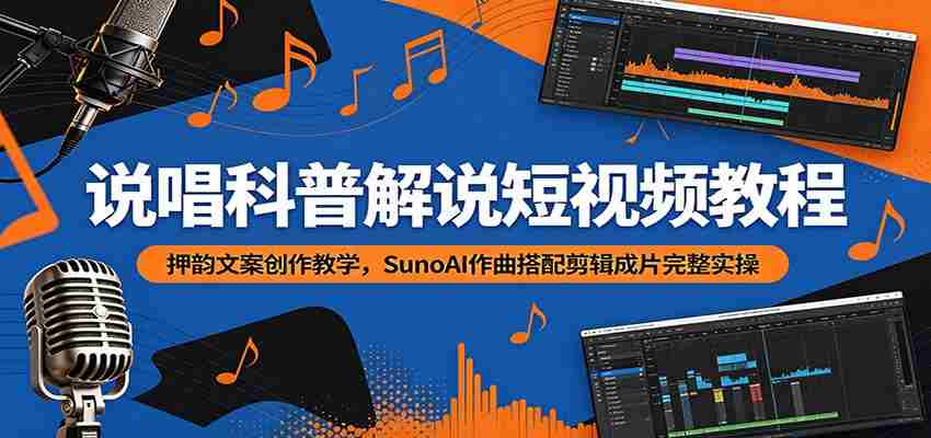 说唱科普解说短视频教程：押韵文案创作教学，SunoAI作曲搭配剪辑成片完整实操