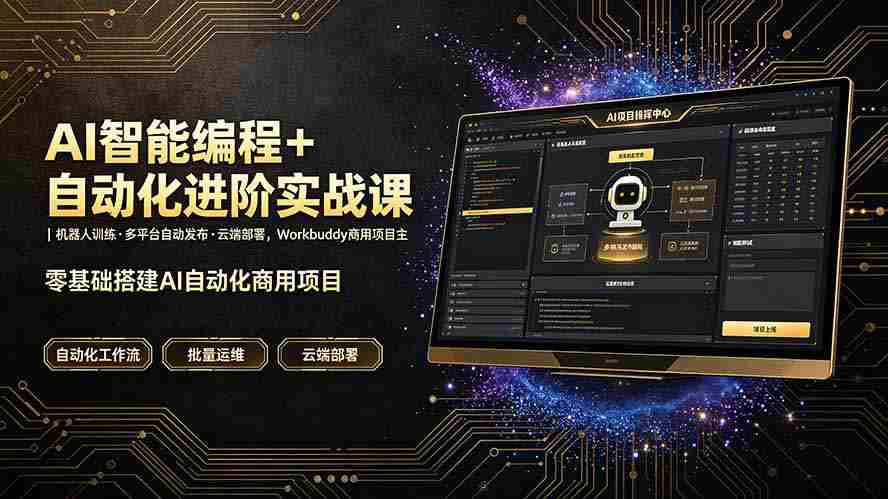 AI智能编程+自动化进阶实战课｜机器人训练·多平台自动发布·云端部署，Workbuddy商用项目全流程教学